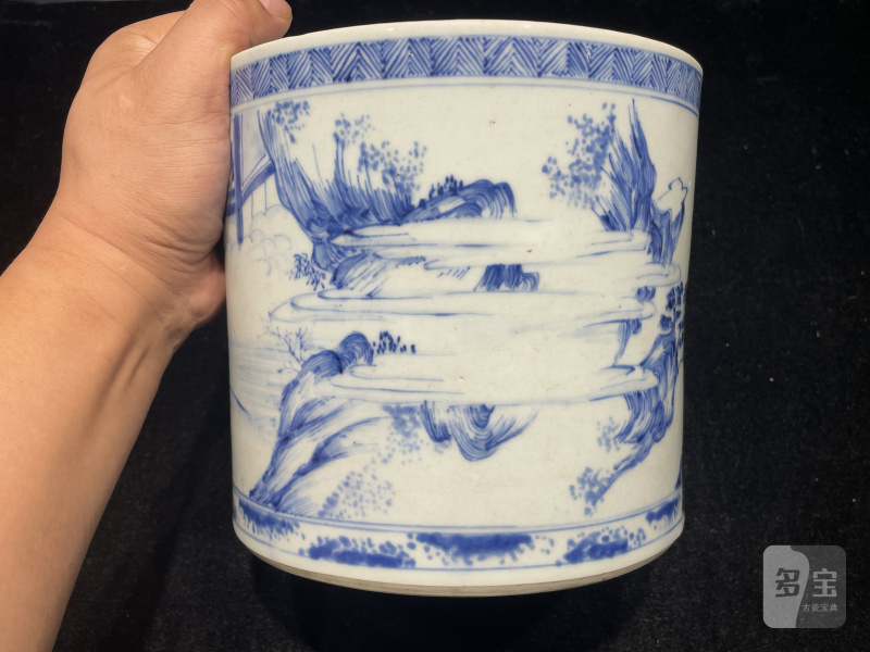 清康熙 青花昭君出塞图笔筒 - 图5